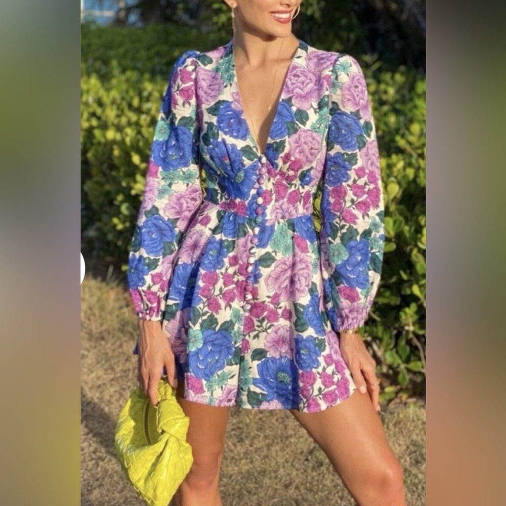 Zimmermann Long Sleeve Floral Print Romper